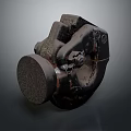 Old Rusty Black Industrial Mechanical Part With Worn Surface And Circular Component