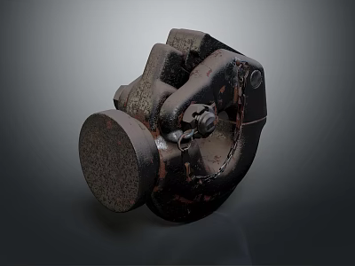 Old Rusty Black Industrial Mechanical Part With Worn Surface And Circular Component 3d model
