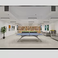 Indoor Recreational Lounge With Wooden Tables Billiard Table Art Decor And Plants