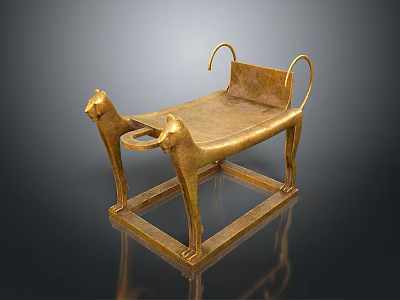 Vintage Brass Stool With Feline Legs Curved Armrests And Square Base 3d model