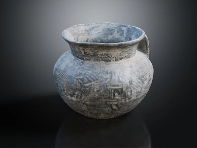 Ancient Pottery Jar With Intricate Woven Texture And Single Handle 3d model