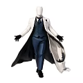 Male Model Wearing White Long Coat Blue Vest Blue Pants And Black Gloves
