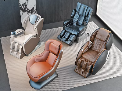 Four Various Colored Massage Chairs in Modern Interior With Comfortable Design Features 3d model