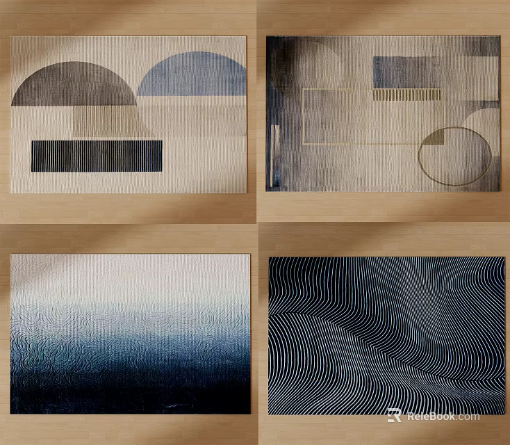 Modern Square Rugs With Geometric Patterns And Abstract Designs In Neutral Tones 3d model