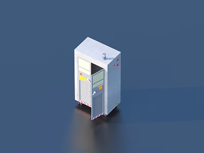 Sturdy Silver Industrial Control Cabinet With Panel Doors And Safety Labels 3d model