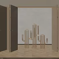 Open Beige Folding Doors In Modern Interior With Wooden Floor And Metal Cactus Decorations