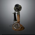 Vintage Rotary Dial Telephone Equipment With Classic Wooden Base And Metal Receiver
