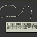 White Computer Keyboard With Coiled Cord And Gray Keys On Reflective Surface 3d model