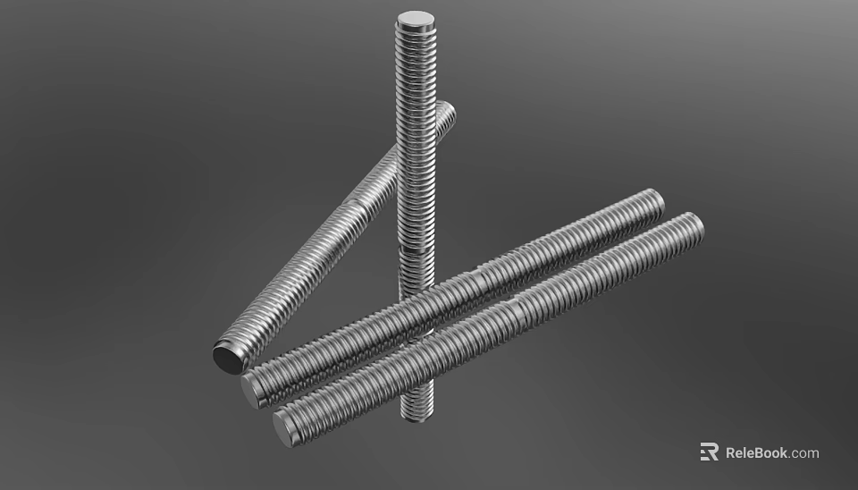 Stainless Steel Threaded Rods Arranged On Dark Background For Industrial Applications 3d model 