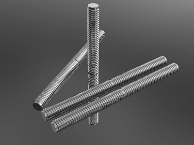 Stainless Steel Threaded Rods Arranged On Dark Background For Industrial Applications 3d model