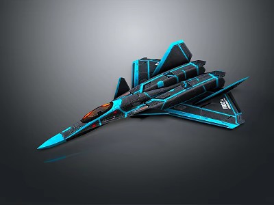 Cosmic Aerospace Futuristic Spaceship With Blue Black Streamlined Design And Cockpit 3d model