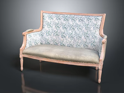 Classic Style Sectional Sofa with Wooden Frame Blue Green Patterned Fabric and Nailhead Trim 3d model