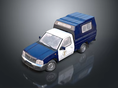 Blue And White Police Pickup Truck With Enclosed Cargo Cab And Emblem 3d model