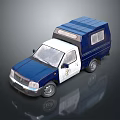 Blue And White Police Pickup Truck With Enclosed Cargo Cab And Emblem