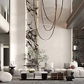 Modern Duplex Living Room Interior Design With High Ceiling Sofa And Chandelier