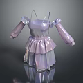 Stylish Purple Iridescent Dress With Spaghetti Straps Puffed Sleeves And Layered Skirt Shiny Material