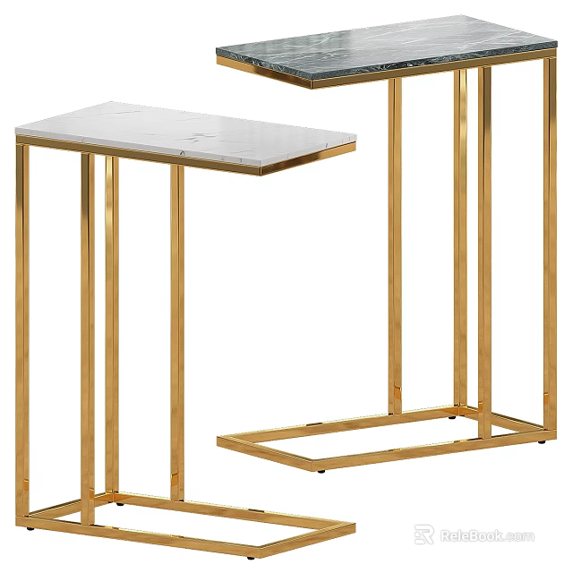 Modern Side Table With Marble Top And Gold Metal Frame For Living Room Decor 3d model 