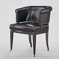 Dark Leather Leisure Chair With Curved Armrest And Wooden Legs Design