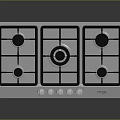 Modern Stainless Steel Gas Cooktop With Four Burners And Control Knobs 3d model