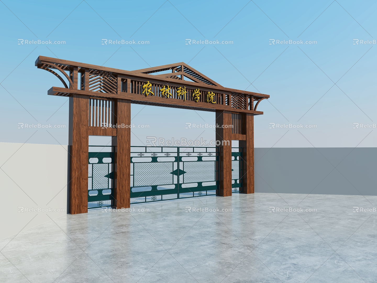 Outdoor Imitation Wood Gate Unit Gate Door 3d model