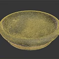 Hand Carved Black Clay Basin With Cracked Surface And Orange Rim