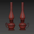 Two Green Candle Lamps With Glass Shades Green Bases And Handles On Dark Background