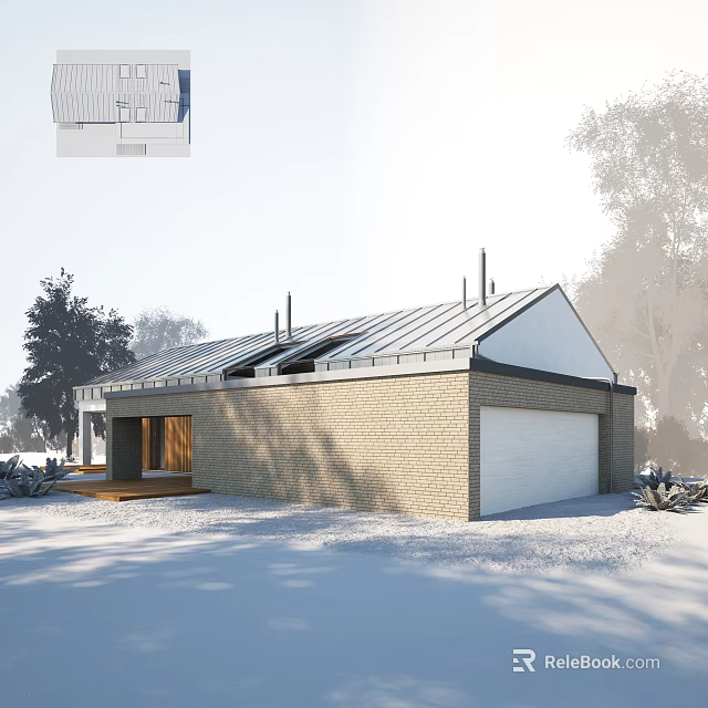 Modern Villa Balcony Design With Wooden Deck Skylight Roof And Brick Walls 3d model 