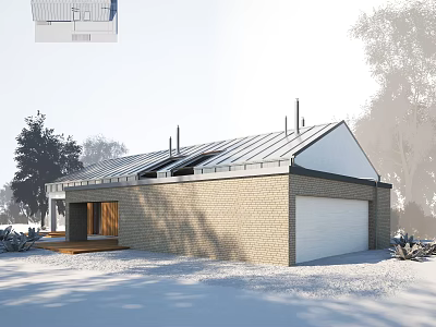 Modern Villa Balcony Design With Wooden Deck Skylight Roof And Brick Walls 3d model