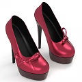 Red High Heels Shoes With Shiny Finish Bow Decoration And Platform Sole Design