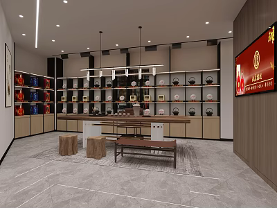 Neat Tobacco and Liquor Store Interior with Shelves Displaying Diverse Wine and Tobacco Products 3d model