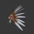 Traditional Native American Feather Headdress Featuring White Plumes Brown Trim And Red Patterns