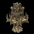Ornate Multi Tiered Metal Decorative Ornament Set With Architectural Design And Colorful Inlays