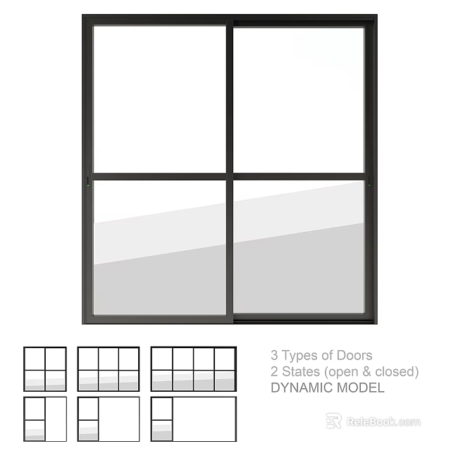 Casement Window With 3 Types of Doors 2 States Open and Closed Dynamic Model 3d model 