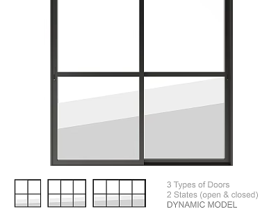 Casement Window With 3 Types of Doors 2 States Open and Closed Dynamic Model 3d model
