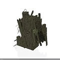 Modern Garden Sculpture With Irregular Wooden Structure And Green Mossy Plants