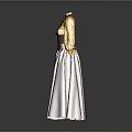 Elegant Traditional Dress With Yellow Floral Sleeves Brown Striped Bodice And Red Long Skirt