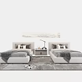 Modern Bedroom Single Beds With Nightstand Table Lamp And Gray Rug 3d model