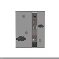 Modern Decorative Cabinet With Cloud Shaped Decor Shelves Potted Plant And Books