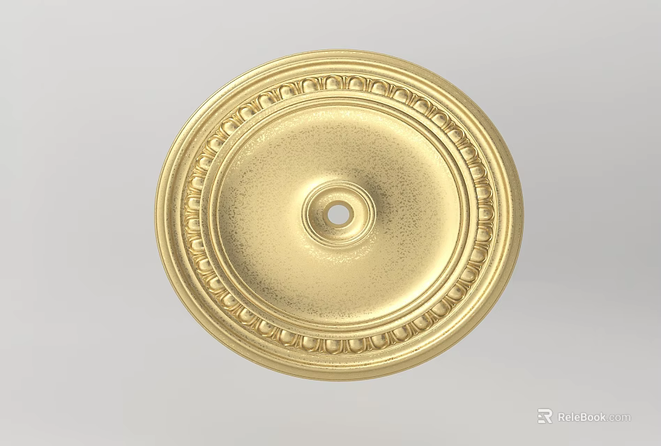 Golden Circular Ceiling Rose With Intricate Decorative Patterns And Central Hole For Lighting 3d model 