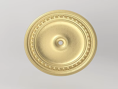 Golden Circular Ceiling Rose With Intricate Decorative Patterns And Central Hole For Lighting 3d model