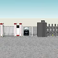 Automatic Security Gates With White Fence Black Retractable Design And Stone Pavement 3d model