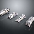Futuristic Silver Metallic Concept Vehicles With Sci Fi Design On Dark Background 3d model