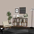 Middle Style Low Open Bookcase 3d model