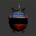 Work Boat Featuring Blue Upper Structure Red Hull Yellow Trim And Red Crane