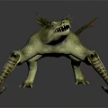 Green Fantasy Creature With Spikes Long Tail Open Mouth Red Wings And Claws