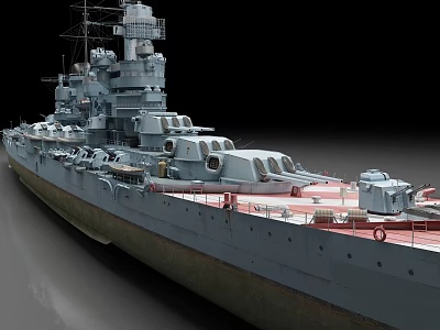 Military Battleship With Gray Hull Main Turrets Superstructure And Red Deck 3d model