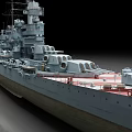 Military Battleship With Gray Hull Main Turrets Superstructure And Red Deck