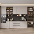 Modern Wine Cabinet With Glass Doors For Wine Bottles And Glassware In Kitchen