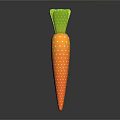 Vibrant Orange Carrot With White Polka Dots And Green Leaves Isolated On Dark Background