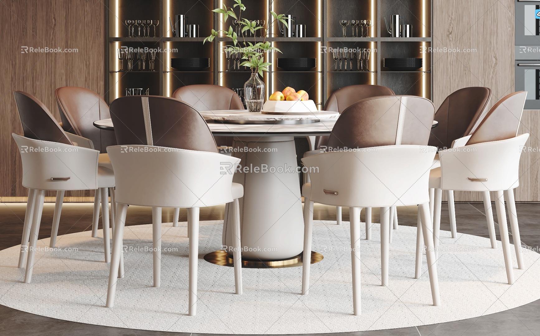 Modern Dining Table and Chair Combination Round Dining Table Dining Chair Single Chair Wine Cabinet 3d model